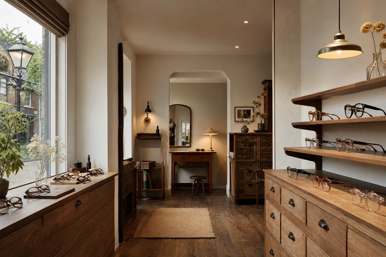 De winkel van Kijkkamer, houten kasten en warm licht